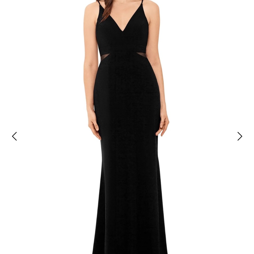 XSCAPE Womens Spaghetti Strap V Neck Full-Length Sheath Evening Evening Dress.